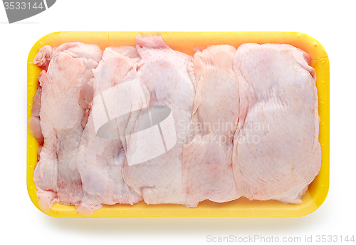 Image of chicken meat package on white background