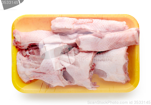 Image of chicken meat package on white background