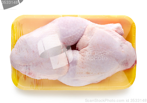 Image of chicken meat package on white background