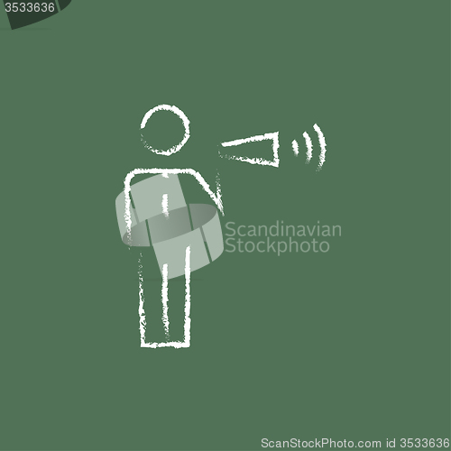 Image of Businessman with megaphone icon drawn in chalk.