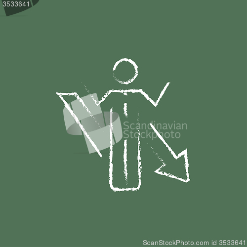 Image of Businessman with arrow down icon drawn in chalk.