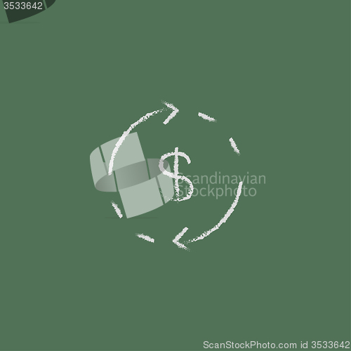 Image of Dollar symbol with arrows icon drawn in chalk.