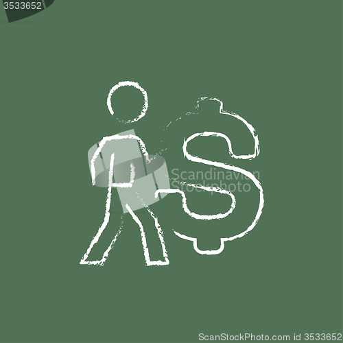 Image of Businessman with a big dollar symbol icon drawn in chalk.