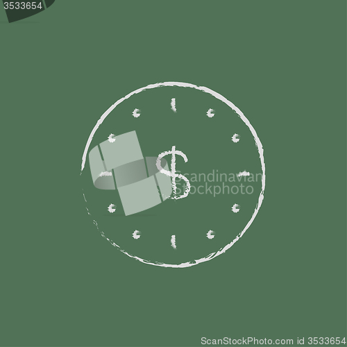 Image of Wall clock with a dollar symbol icon drawn in chalk.
