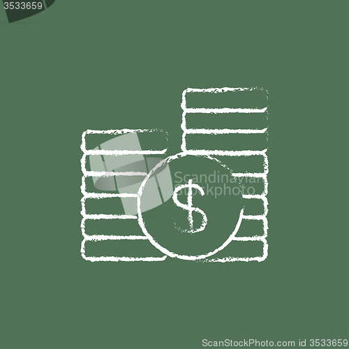 Image of Dollar coins icon drawn in chalk.