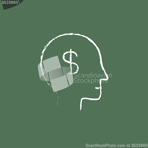 Image of Head with dollar symbol icon drawn in chalk.