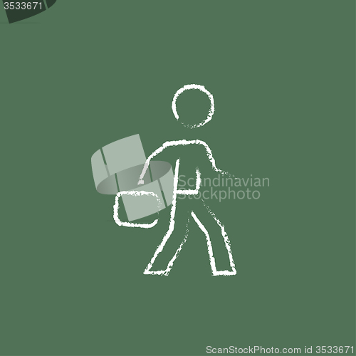 Image of Businessman walking with briefcase icon drawn in chalk.