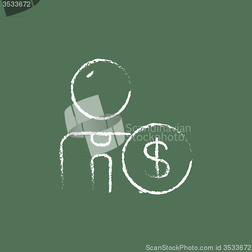 Image of Man with dollar sign icon drawn in chalk.