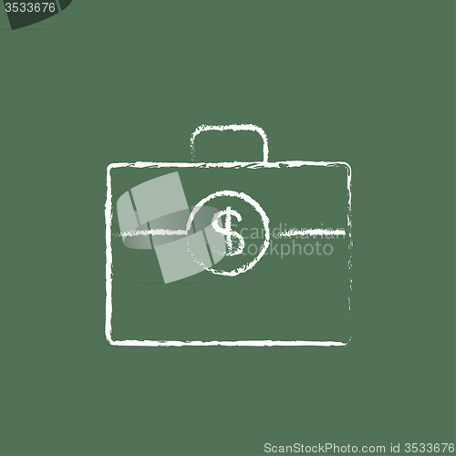 Image of Suitcase with dollar symbol icon drawn in chalk.