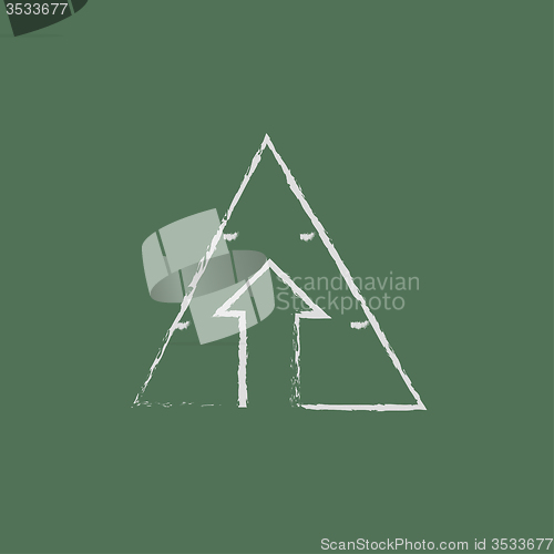 Image of Pyramid with arrow up icon drawn in chalk.