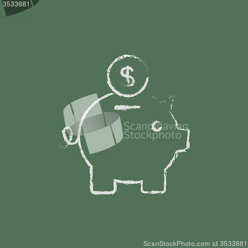 Image of Piggy bank and dollar coin icon drawn in chalk.