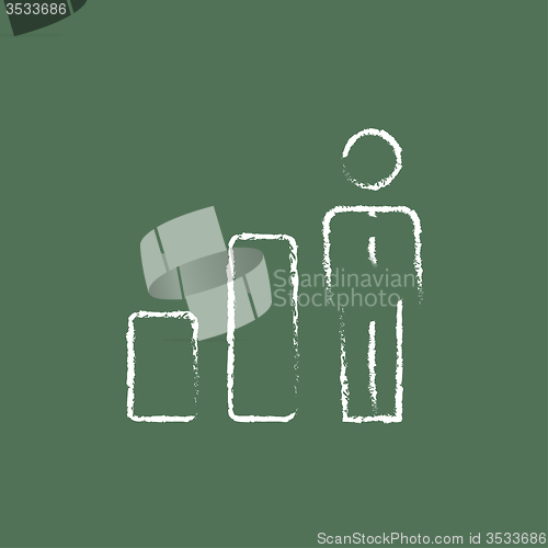 Image of Businessman and graph icon drawn in chalk.