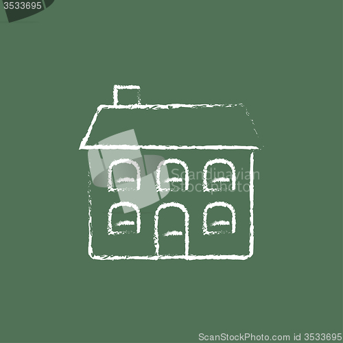 Image of Two storey detached house icon drawn in chalk.