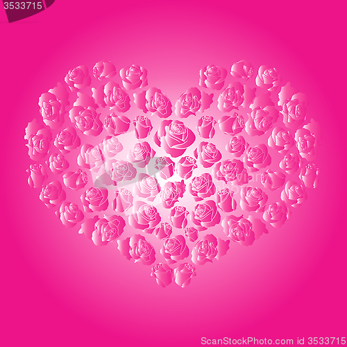 Image of Heart with pink roses on a pink background