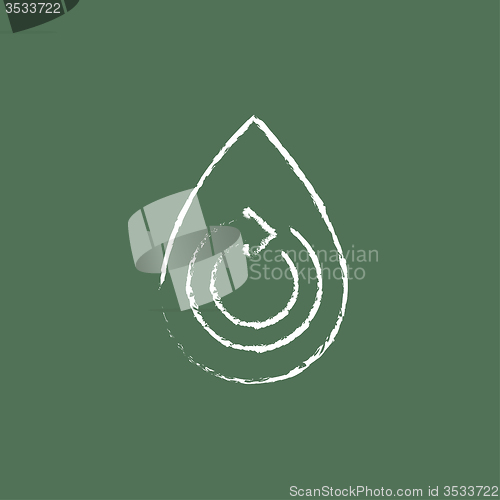 Image of Water drop with circular arrow icon drawn in chalk.