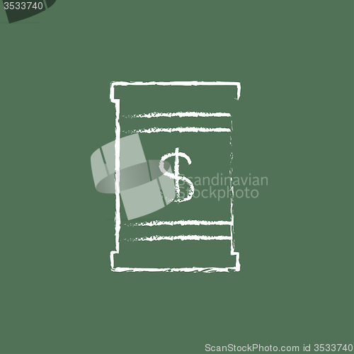 Image of Barrel with ionizing radiation sign icon drawn in chalk.