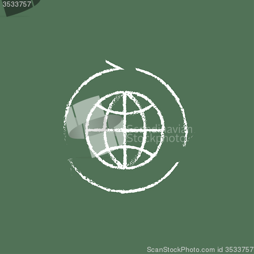 Image of Globe with arrows icon drawn in chalk.