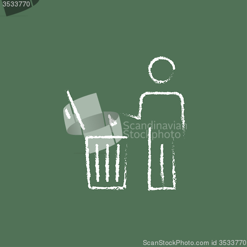 Image of Man throwing garbage in a bin icon drawn chalk.