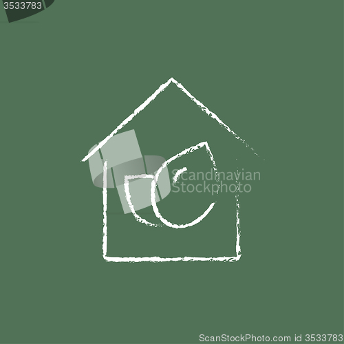 Image of Eco-friendly house icon drawn in chalk.