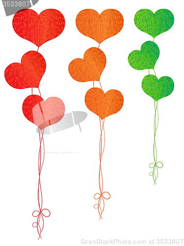 Image of Colorful balloons in the shape of hearts