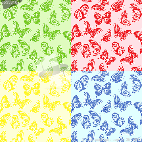 Image of Four seamless butterflies pattern