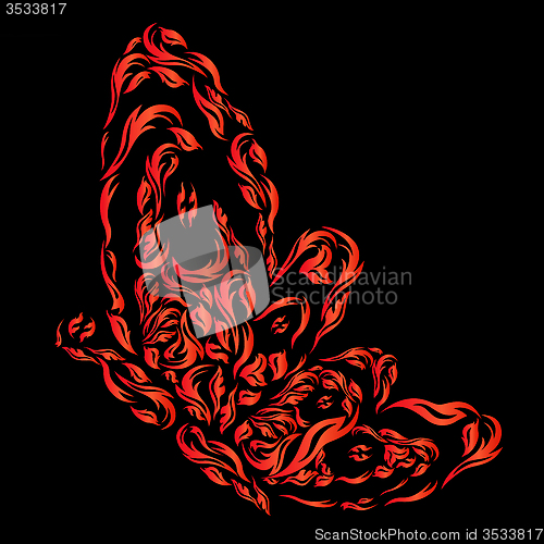 Image of Red Fiery Butterfly Over Black