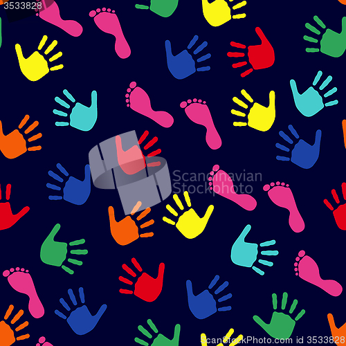 Image of Seamless pattern with hands and feet imprints