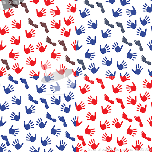 Image of Four seamless pattern with hands and feet imprints