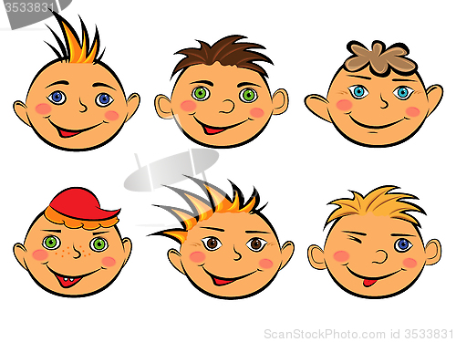 Image of Set of six funny boys faces