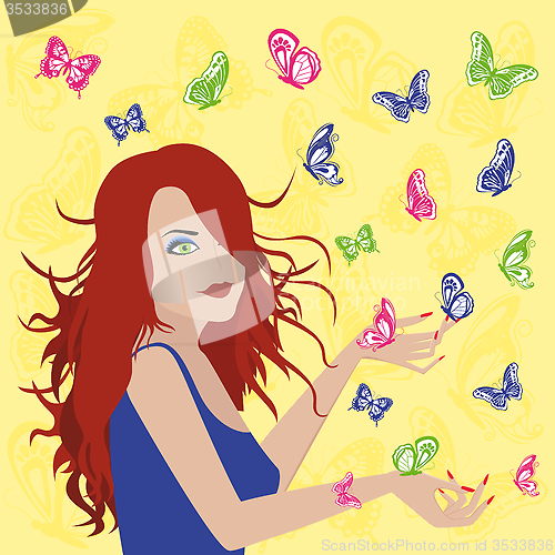 Image of Woman with butterflies around her