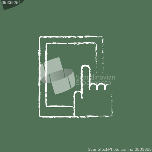 Image of Touch screen tablet icon drawn in chalk.