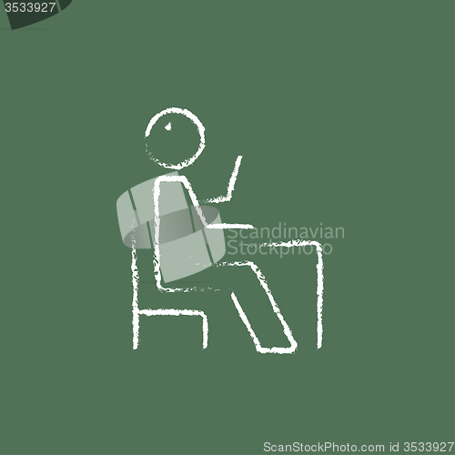 Image of Sitting student with raised arm icon drawn in chalk.