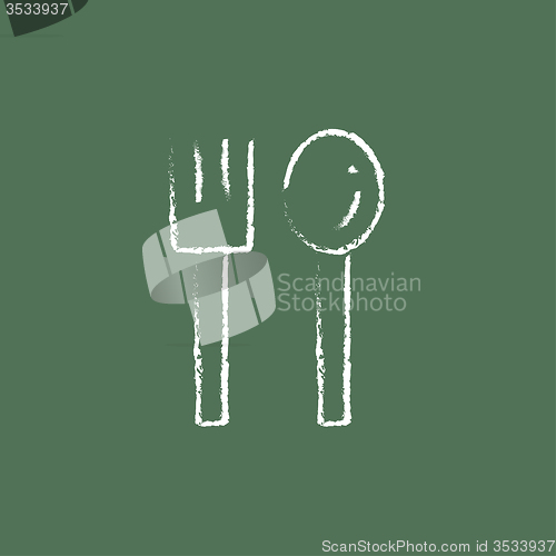 Image of Spoon and fork icon drawn in chalk.