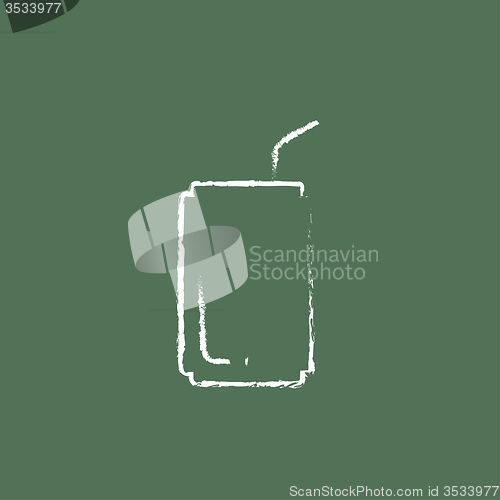 Image of Soda can with drinking straw icon drawn in chalk.