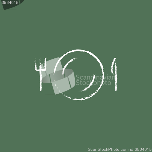 Image of Plate with cutlery icon drawn in chalk.