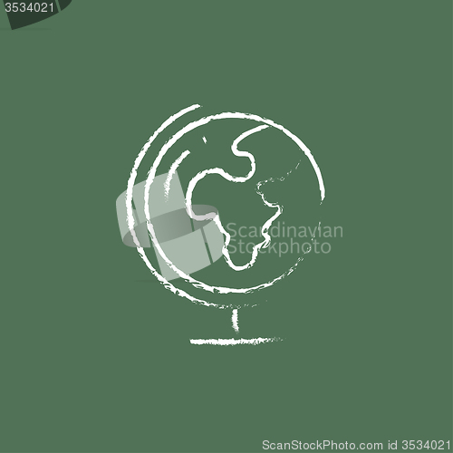 Image of World globe on stand icon drawn in chalk.