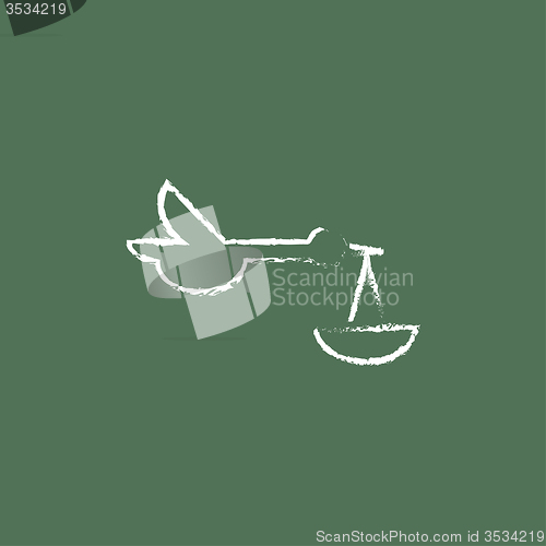 Image of Baby basket with stork icon drawn in chalk.