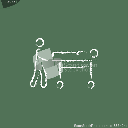 Image of Man pushing stretchers icon drawn in chalk.