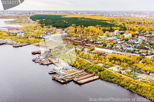 Image of Aerial view on Tyumen Repair Yard. Tyumen. Russia