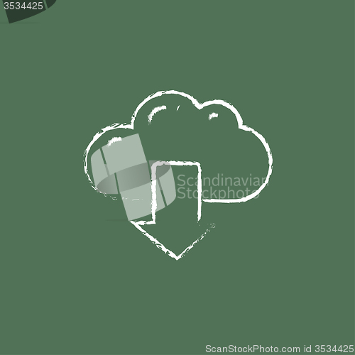 Image of Cloud with arrow down icon drawn in chalk.