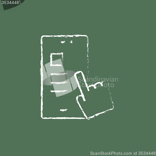 Image of Touch screen smartphone icon drawn in chalk.