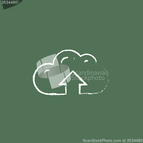 Image of Cloud with arrow up icon drawn in chalk.