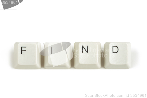 Image of find from scattered keyboard keys on white