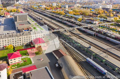 Image of Aerial view onto railway station. Tyumen. Russia