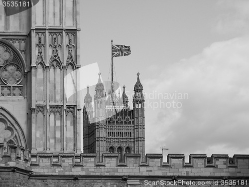 Image of Black and white Houses of Parliament in London