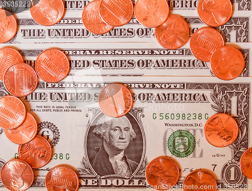 Image of Retro look Dollar coins and notes