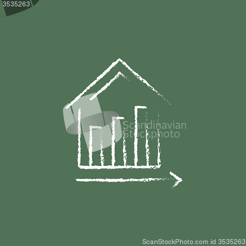 Image of Graph of real estate prices growth icon drawn in chalk.