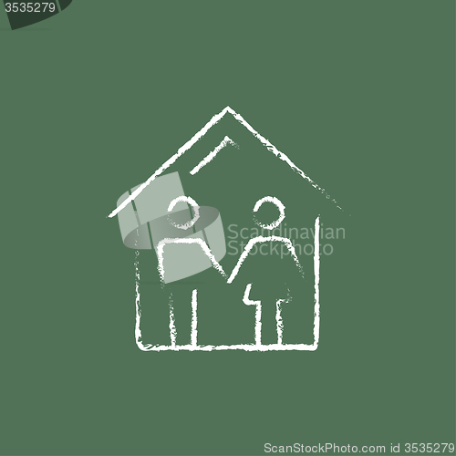 Image of Family house icon drawn in chalk.