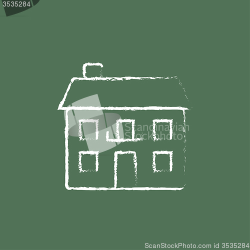 Image of Two storey detached house icon drawn in chalk.