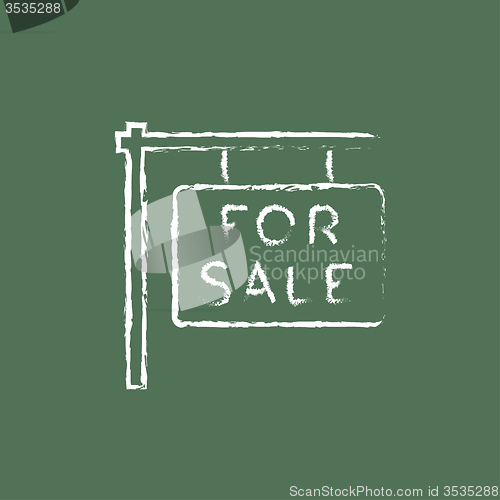 Image of For sale placard icon drawn in chalk.